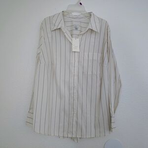 A New Day White Black Stripe Button Down Shirt XXL NWT